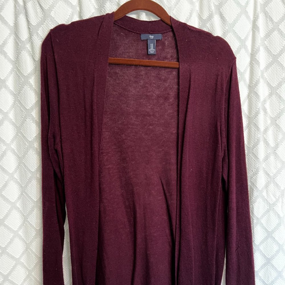 Purple, long Gap sweater cardigan, size Medium, great condition